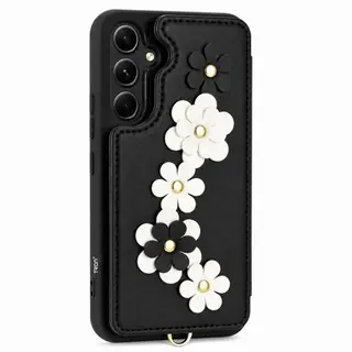 Flower Leather Wallet Phone Case Compatible with Samsung Galaxy A56 5G - Black