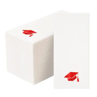 50 Pack Linen Feel Graduation Napkins 2026, Red Foil Cap, 3.97 x 8.26 Inch | Red Disposable Congrats Grad Napkins
