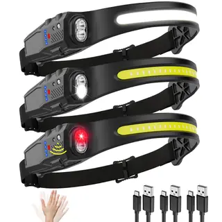 Headlamp Rechargeable 3Pack, 230° Wide Beam LED Headlamp, 7Mode Headlamps for Adults, Head Lamp with Motion Sensor