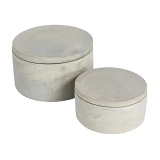 Bloomingville Set of 2 Grey Round Decorative Cement Lids Boxes