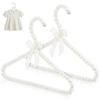 MAGICLULU 2 Pack Pearl Beaded Hangers for Kids, 11.8 x 7.5 Inch Plastic Baby Clothes Hangers with Bow