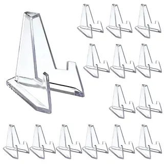 Hipiwe 15 Packs Acrylic Easel Stands Clear Mini Coin Display Easel