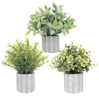 Small Fake Plants in Geometry Concrete Pots Farmhouse Bathroom Decor