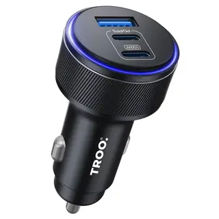 TROO Certified PD148W ULTRA Fast LED Car Charger (USB A + 2 X Type-C)