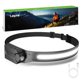 Lepro Led Head Torch Rechargeable, Super Bright Headlamp 230°Wide Beam | Motion Sensor, Adjustable Spotlight, Flashlight