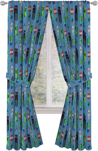 Jay Franco Minecraft Monster Hunters 84" Inch Drapes - Beautiful Room Décor & Easy Set Up – Black - Monster Jam – 42"W x 84"L (Pack of 4)