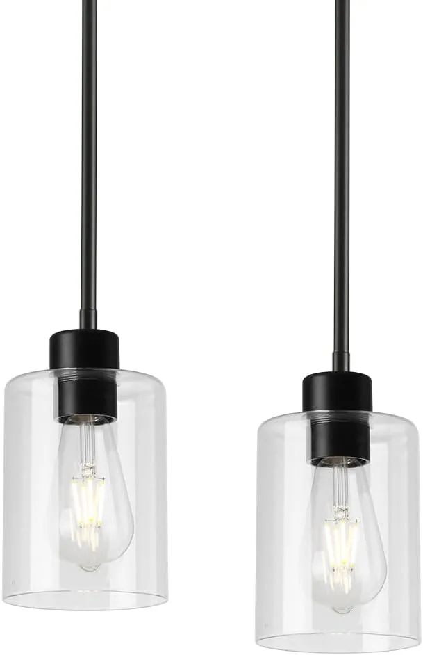 Black Pendant Lights Kitchen Island,Modern Farmhouse Glass Pendant Light,Light Fixture Kitchen Pendant Mini Hanging Light Fixture for Sink (Black 2 pack Stem Rod)