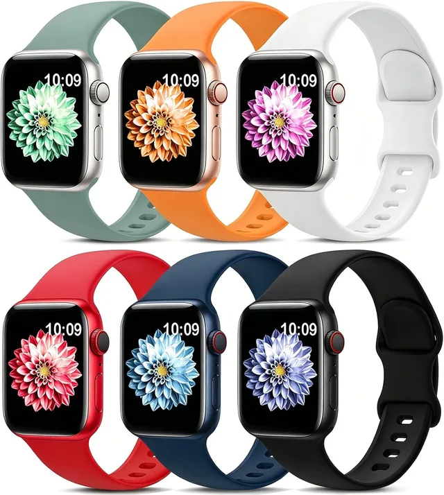 6 Pack Sport Bands Compatible with Apple Watch Band 38mm 40mm 41mm 42mm 44mm 45mm 49mm 46mm,Silicone Waterproof Strap for iWatch Apple Watch Series 11 10 9 Ultra 8 7 6 5 4 3 2 1 SE Women Men