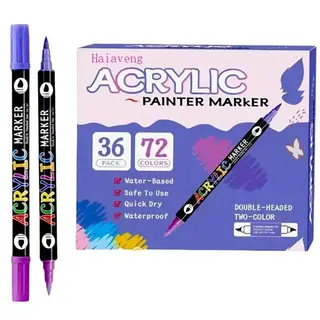 36-Pack Acrylic Paint Marker Set, Dual-Tip 72 Colors, 2 Colors Per Pen