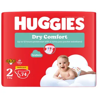 Huggies Dry Comfort Disposable Nappies - Size 2 74 Nappies Jumbo Pack