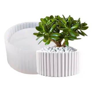 Round Striped Flower Pot Silicone Mold Plaster Succulent Planter Vase