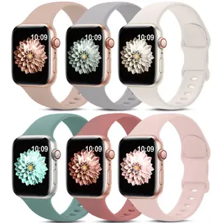 6 Pack Sport Bands Compatible with Apple Watch Band 38mm 40mm 41mm 42mm 44mm 45mm 49mm 46mm,Silicone Waterproof Strap for iWatch Apple Watch Series 11 10 9 Ultra 8 7 6 5 4 3 2 1 SE Women Men