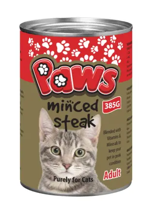 PAWS Cat Food Tin - Minced Steak 385g