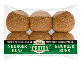 PROTON Wholemeal Brown Burger Buns 6s
