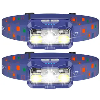 LHKNL Headlamp Rechargeable, Lumen Super Bright Motion Sensor Head Lamp Flashlight,2-Pack Waterproof LED Headlight with White Red Light,8 Modes Head Lights for Camping Cycling Running Fishing-Blue