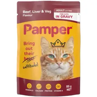 PAMPER Cat Food Beef & Liver & Veg 85g