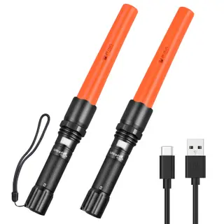 ULTRAFIRE 2 Pack Traffic Wand Rechargeable 619 Lumen LED Torch, 3 Modes Signal Wand Safety Flashlight with Red Flashing Mode for Traffic Control, Aircraft Marshaling, Outdoor Camping, UF-805