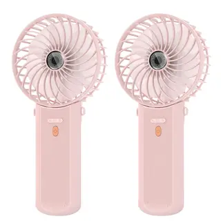 Lepwings Portable Fan Handheld 2 Pack - Mini Rechargeable Neck Hanging Fan with 16-Hour Cooling, 4-Speeds Foldable Pocket Fan for Summer Outdoor Travel Home Office - Pink