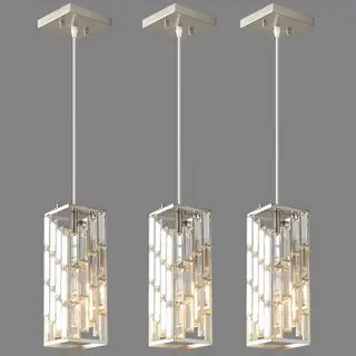 Brass Nickel Pendant Lighting Modern Pendant Light, Mini Crystal Chandeliers, Adjustable Pendant Light Fixture for Kitchen Island Dinning Room Bedroom (3 Pack)