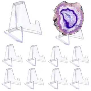 Hipiwe 10 Packs Acrylic Easel Stands X-Large Clear Coin Display Easel Holder for Displaying Agate Slices Coins Challenge Medals Casino Chips, 2.7 Inch Tall