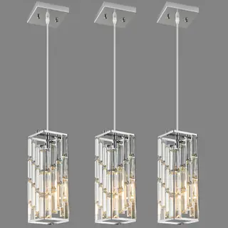 Chrome Pendant Lighting Modern Pendant Light, Mini Crystal Chandeliers,Adjustable Pendant Light Fixture for Kitchen Island Dinning Room Bedroom (3 Pack)