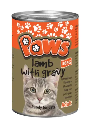 PAWS Cat Food Tin - Lamb & Gravy 385g