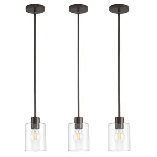 Oil Rubbed Bronze Pendant Lights Kitchen Island - Clear Glass Pendant Light Fixture Multiple Stems Rods 3 Units 12 Inch 3 Units 4 Inch (3 Pack Oil Rubbed Bronze Downrod)