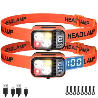 DARKBEAM LED Headlamp High Lumens Head Lights for Forehead USB Rechargeable | Headband Flashlight Camping Headlamps for adults, Digital Power Display, Hard hat Light, Head Lamps for Hiking, Work, 2 Pack