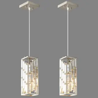 Brass Nickel Pendant Lighting Modern Pendant Light, Mini Crystal Chandeliers, Adjustable Pendant Light Fixture for Kitchen Island Dinning Room Bedroom (2 Pack)