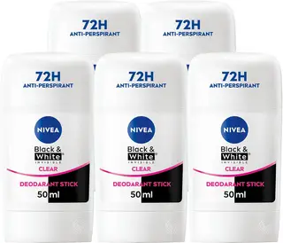 Nivea Black and White Invisible Original 72h Anti-perspirant Deodorant Stick 50 ml (Pack of 5)