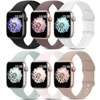 6 Pack Sport Bands Compatible with Apple Watch Band 38mm 40mm 41mm 42mm 44mm 45mm 49mm 46mm,Silicone Waterproof Strap for iWatch Apple Watch Series 11 10 9 Ultra 8 7 6 5 4 3 2 1 SE Women Men