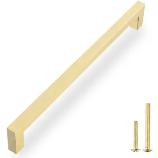 QOGRISUN 2-Pack Solid Brass Cabinet Pulls, Gold Square Drawer Handles, 11-1/4-inch Hole Center Kitchen Hardware for Dresser, Cupboard, Brushed Brass Finish