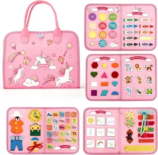 Toddler Busy Board，Montessori Sensory Activity Book Toy 6-in-1
