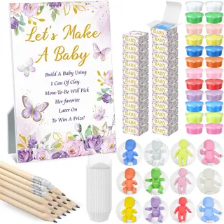 Blosssound Pink and Purple Butterfly Baby Shower Decorations Games, Lets Make a Baby Playdough Game Set, 103 Pcs Funny Shower Gender Reveal Activities for 24 Guest Adult Boy Girl Large Group