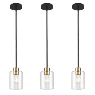 Black Brass Pendant Lights Kitchen Island - Clear Glass Pendant Light Fixture Multiple Stems Rods 3 Units 12 Inch 3 Units 4 Inch (3 Pack Black Brass Downrod)
