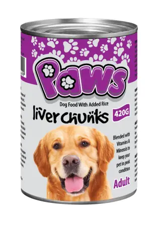 PAWS Dog Food Tin - Liver Chunks 420g