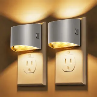 L LOHAS LED Night Lights Plug into Wall, Dimmable Night Light 2 Pack | Plug in Night Light with 3 Level Brightness, 3000K Soft White, Cement Gray Housing