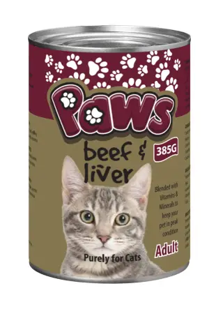 PAWS Cat Food Tin - Beef & Liver 385g