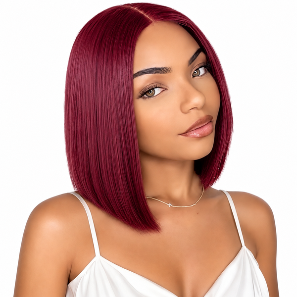 99J Red Maroon Full Frontal Wigs Brazilian Hair 13x4 HD Lace Front Wig 8in
