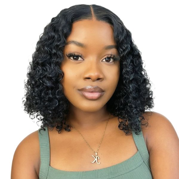 10 Inch Virgin Hair Deep Curly Glueless Bob Wear&Go Lace Wig Bresilienne