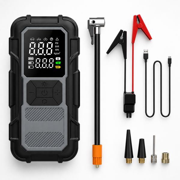 12V Car Tyre Inflator and 800A Jump Starter with Digital Display Auto Stop
