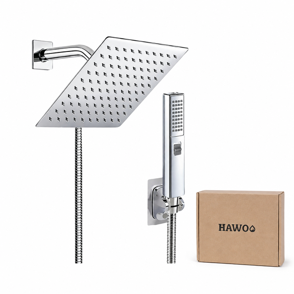 HAWOO 20cm Shower Head with Handheld Shower Head 1.5m Hose - High Pressure