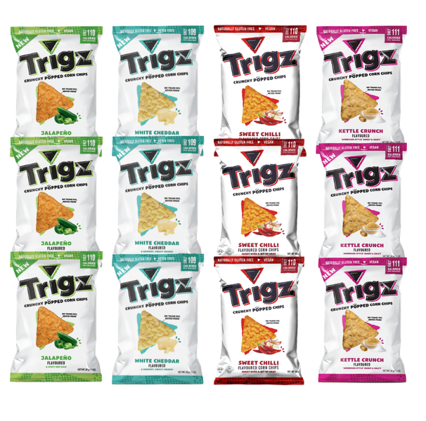 12 Pack|Trigz|Jalapeno, White Cheddar, Sweet Chilli, Sweet & Salty|28g
