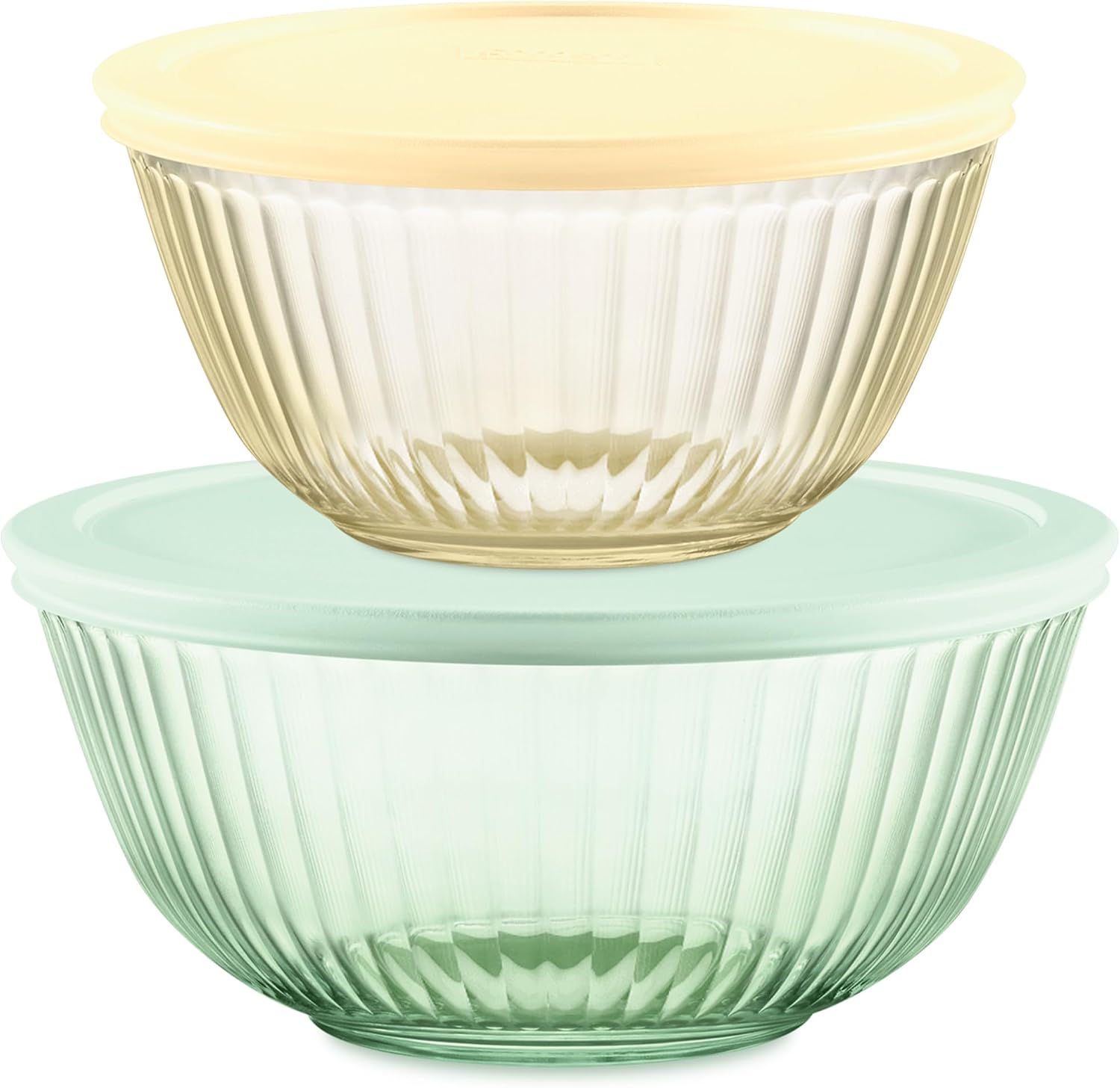 Pyrex Colors (2-Pack) Sculpted Tinted Small/Medium Glass Mixing Bowls With Lids