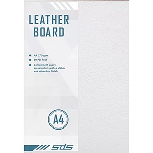 SDS A4 270GSM Leather Grain Board Binding Cover 50-Piece Set, White