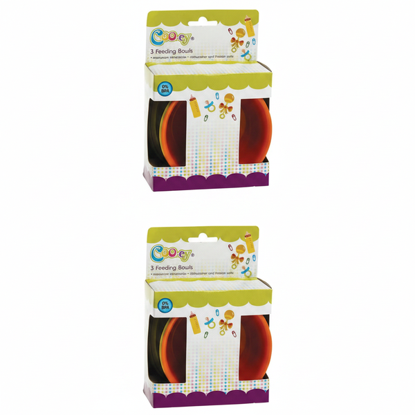 Cooey 3 Piece Baby Feeding Bowls Set - BPA-Free, Colorful Design - 2 Pack