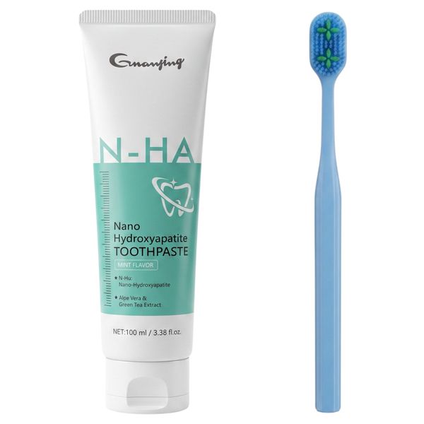 2 Pack Guanjing Nano Hydroxyapatite Mint Aloe VeraToothpaste&ToothBrush Set