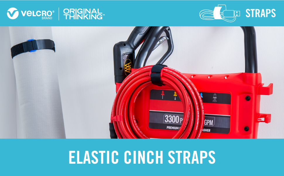 VELCRO Brand 30 Inch Elastic Straps 4 Pack | Stretchable and Adjustable For Snug Fit | Fasten Outdoor Umbrellas, Wood, Tarps, Blankets, Poles, More | Cinch with Buckle, Black 30x1"
