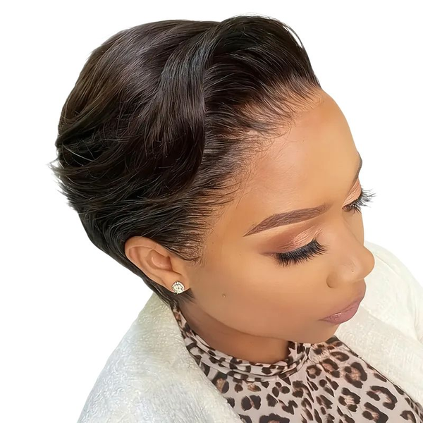 Lace Full Frontal Brazilian Pixie Cut Wig -13x4 Human Hair Wig Black IN