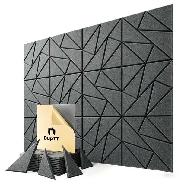 BupTT 12 Pack Acoustic Panels 30x30cm Peel & Stick Sound Proof Foam Panels - Dark Gray